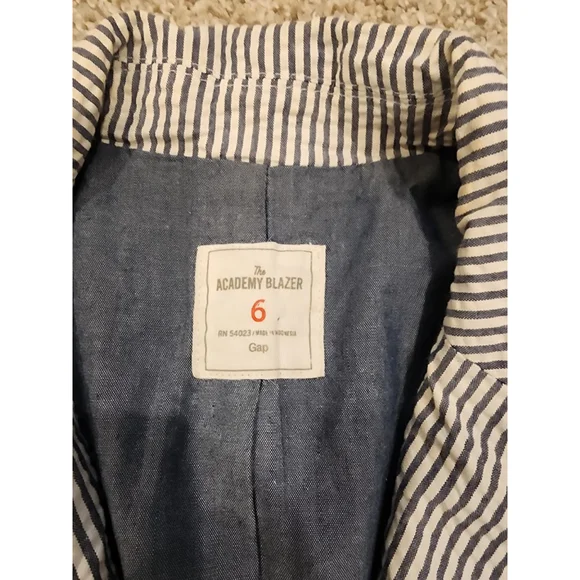 Kids Gap Blue White Stripe Academy Blazer Size 6 - Picture 2 of 6